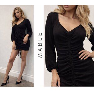Mable Ruched Mini Dress Black Knit Long Sleeve Bodycon Size medium